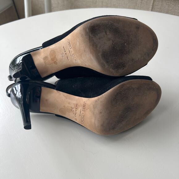 JIMMY CHOO Maylen Suede Floral Lace Black Sling back Bootie 4" Heels EU 39 - Picture 6 of 8